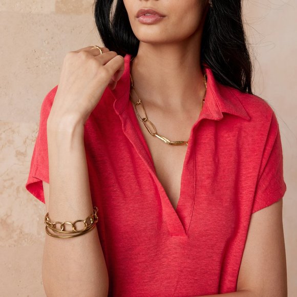Banana Republic Red Poppy Linen Polo